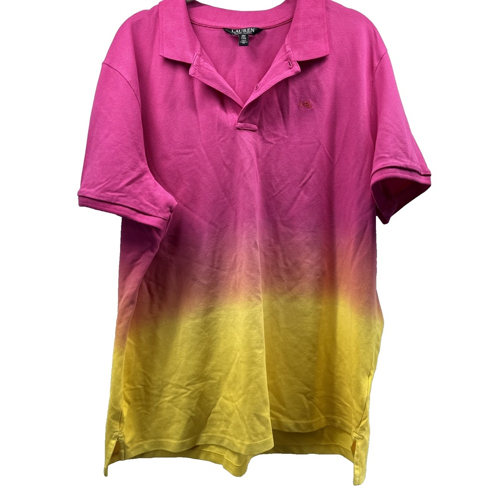 Lauren Ralph Lauren Women 2X Plus Pink Yellow Ombre Short Sleeve Polo Top